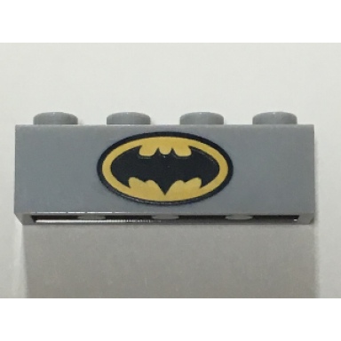light bluish gray brick 1 x 4 with black batman logo in black outlined yellow oval pattern