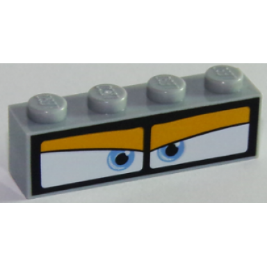 light bluish gray brick 1 x 4 with blue eyes on white background in black frame pattern