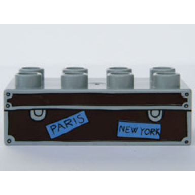 light bluish gray duplo brick 2 x 4 with steamer trunk with paris and new york labels pattern