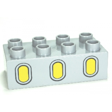 light bluish gray duplo brick 2 x 4 with 3 yellow oval windows pattern