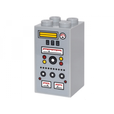 light bluish gray brick 2 x 2 x 3 with buttons and gauges pattern sticker - set 76052