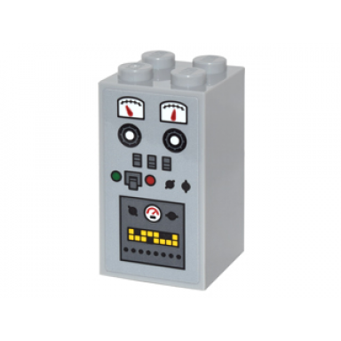 light bluish gray brick 2 x 2 x 3 with buttons gauges and panel with computer readout with yellow squares pattern sticker - set 76052