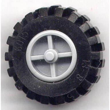 light bluish gray wheel center wide with stub axles tricycle with black tire 21mm d x 12mm - offset tread small wide 30190 6015