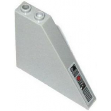light bluish gray slope 55 6 x 1 x 5 without bottom stud holders with broken screen red circle buttons and grille pattern model right side sticker - set 75019