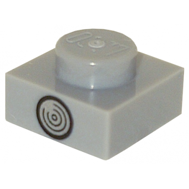 light bluish gray plate 1 x 1 with black and silver circle direction indicator light pattern