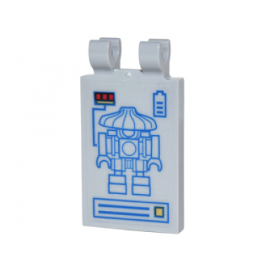light bluish gray tile modified 2 x 3 with 2 clips with diagram of sweep the robot with power controls and battery indicator pattern sticker - set 70620