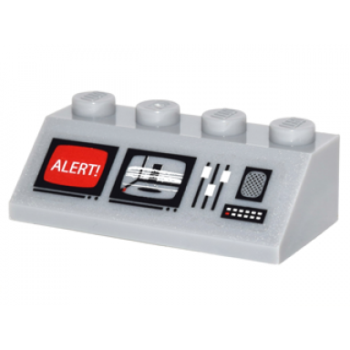 light bluish gray slope 45 2 x 4 with red screen with white alert screen with room switches buttons and speaker pattern sticker - set 10937