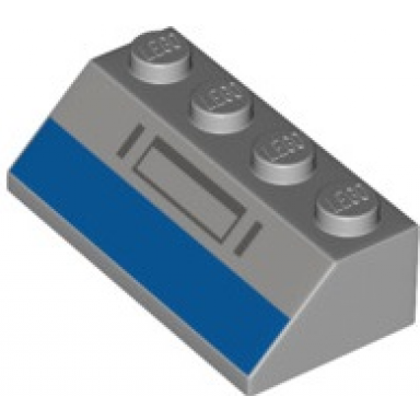light bluish gray slope 45 2 x 4 with blue stripe and dark bluish gray rectangle and lines pattern