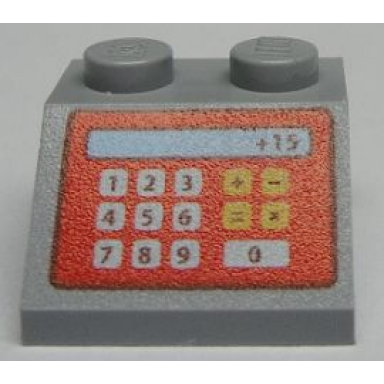 light bluish gray slope 45 2 x 2 with red cash register and 15 pattern