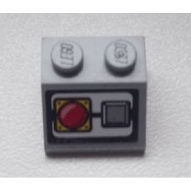 light bluish gray slope 45 2 x 2 with red emergency stop push button pattern sticker - set 8639