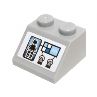 light bluish gray slope 45 2 x 2 with black minifigure screen image buttons and lock on white background pattern sticker - set 70724