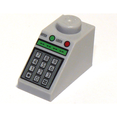 light bluish gray slope 45 2 x 1 with number keypad open lock and green and red buttons pattern