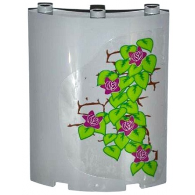 light bluish gray cylinder quarter 4 x 4 x 6 with 5 magenta flowers leaves and brick wall pattern on right sticker - set 41054