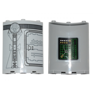 light bluish gray cylinder quarter 4 x 4 x 6 with sw droid escape pod pattern 3 outside and green grid yellow and white buttons and planet pattern inside stickers - set 75136