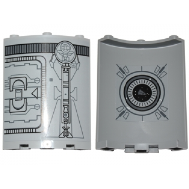 light bluish gray cylinder quarter 4 x 4 x 6 with sw droid escape pod pattern 4 outside and round window and star destroyer pattern inside stickers - set 75136