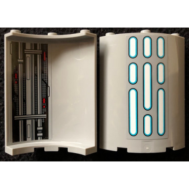 light bluish gray cylinder quarter 4 x 4 x 6 with sw death star wall lights on outside and panel pipes and red lights pattern 1 on inside stickers - set 75291