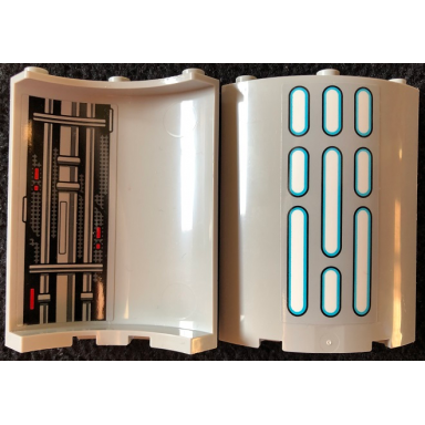 light bluish gray cylinder quarter 4 x 4 x 6 with sw death star wall lights on outside and panel pipes and red lights pattern 2 on inside stickers - set 75291