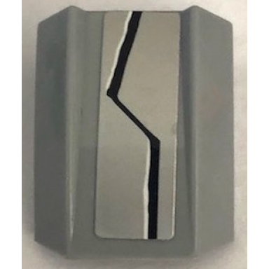 light bluish gray slope curved 2 x 2 lip with silver armor plates with black and white zigzag lines pattern model right side sticker - set 75973