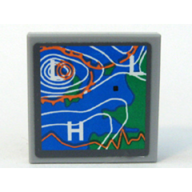 light bluish gray tile 2 x 2 with weather map pattern sticker - set 7739
