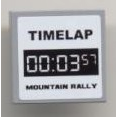 light bluish gray tile 2 x 2 with timelap 00:03:57 mountain rally on white pattern sticker - set 8124