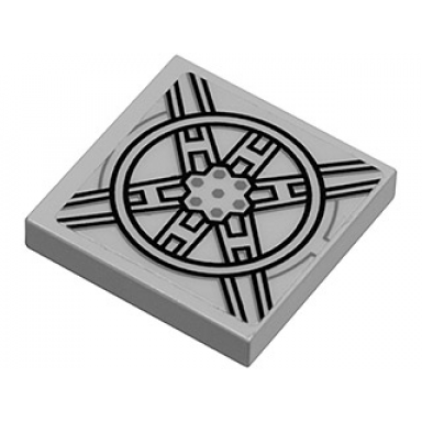 light bluish gray tile 2 x 2 with star wars tie 6 spoke radial pattern sticker - set 8017