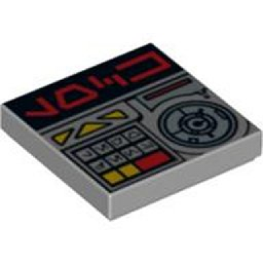 light bluish gray tile 2 x 2 with red aurebesh characters lock and key controls pattern