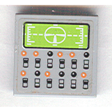 light bluish gray tile 2 x 2 with lime display screen and black and orange buttons pattern sticker - set 7709