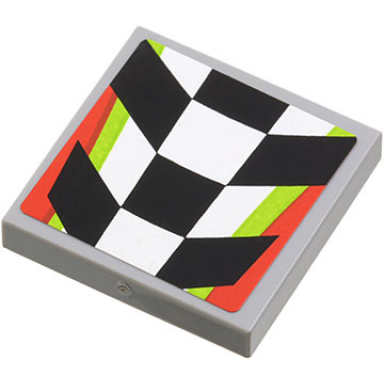 light bluish gray tile 2 x 2 with checkered pattern with red and lime border sticker - set 4433