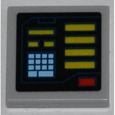 light bluish gray tile 2 x 2 with yellow bars red button bright light blue keypad pattern model right side sticker - set 6860