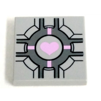 light bluish gray tile 2 x 2 with companion cube pink heart pattern