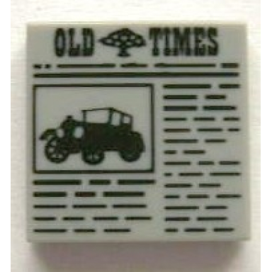 light bluish gray tile 2 x 2 with newspaper old times pattern