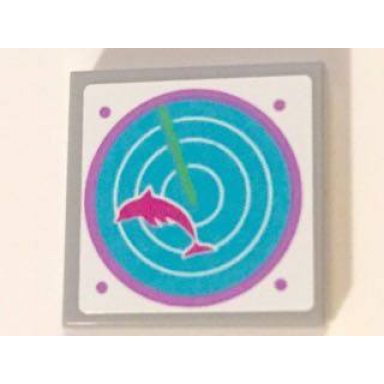 light bluish gray tile 2 x 2 with dark pink dolphin on medium azure radar pattern sticker - set 41015