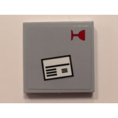light bluish gray tile 2 x 2 with red fragile goblet and white shipping label pattern sticker - set 60101