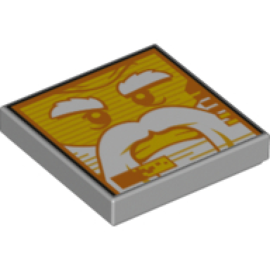 light bluish gray tile 2 x 2 with screen with yellow minifigure face white bushy eyebrows beard and moustache angry bared teeth pattern nexo knights mechlok