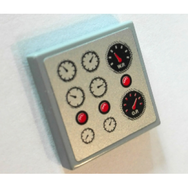 light bluish gray tile 2 x 2 with 8 gauges and 3 red lights pattern sticker - set 8289