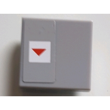 light bluish gray tile 2 x 2 with red arrow down in white square on light bluish gray background pattern on left side sticker - set 75095