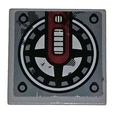 light bluish gray tile 2 x 2 with dark red arm and black fan pattern sticker - set 70009