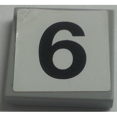 light bluish gray tile 2 x 2 with number 6 pattern sticker - set 8144