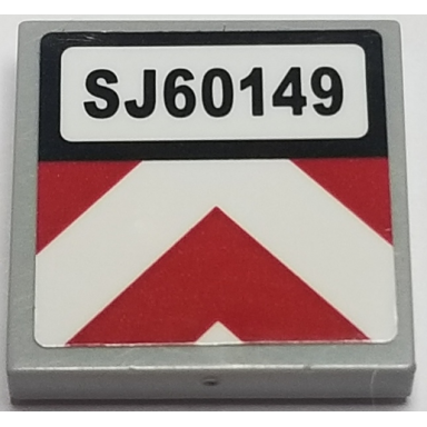light bluish gray tile 2 x 2 with sj60149 and red and white chevron caution stripes pattern sticker - set 60149