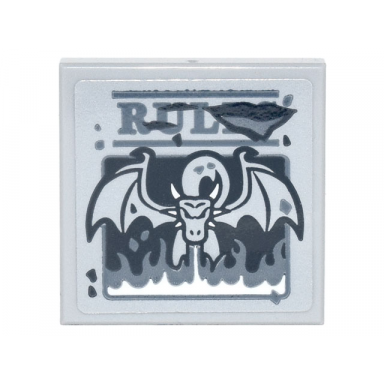 light bluish gray tile 2 x 2 with dark bluish gray rul and dragon blowing flames pattern sticker - set 75810