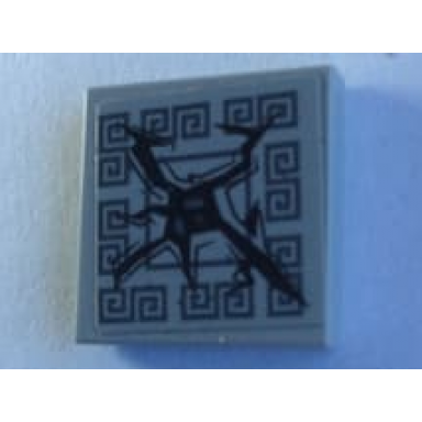 light bluish gray tile 2 x 2 with floor tile with ornamental mosaic border and cracks on light bluish gray background pattern sticker - set 70617