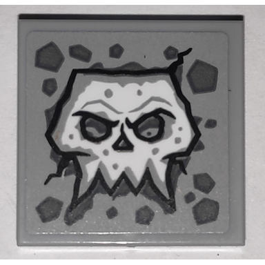 light bluish gray tile 2 x 2 with cracked stone skull face pattern sticker - set 71747