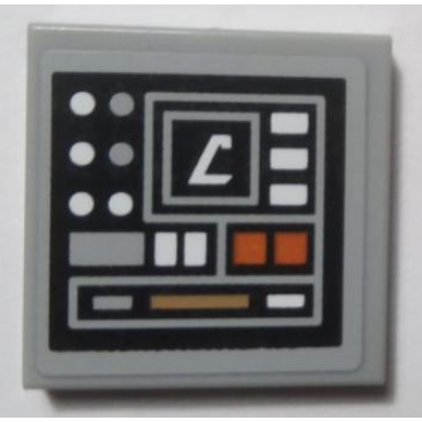 light bluish gray tile 2 x 2 with sw control panel with dark orange dark tan light bluish gray and white dots and rectangles pattern model right side sticker - set 75059