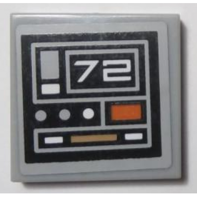 light bluish gray tile 2 x 2 with sw control panel with number 72 dark orange dark tan light bluish gray and white dots and rectangles pattern model left side sticker - set 75059