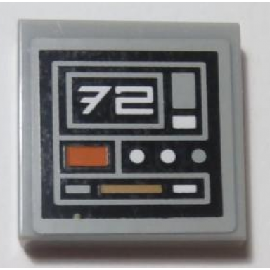 light bluish gray tile 2 x 2 with sw control panel with number 72 dark orange dark tan light bluish gray and white dots and rectangles pattern model right side sticker - set 75059