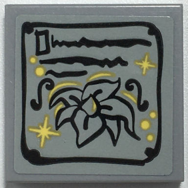 light bluish gray tile 2 x 2 with poster with black border writing and flower gold stars and dots pattern sticker - set 41157