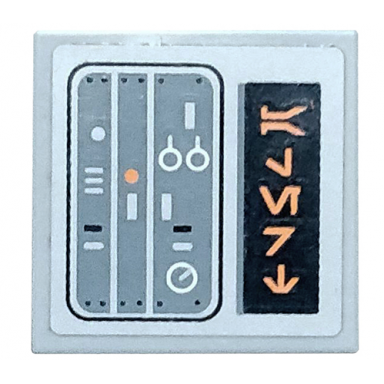 light bluish gray tile 2 x 2 with aurebesh characters alert and key controls pattern sticker - set 75098