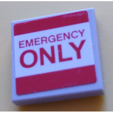 light bluish gray tile 2 x 2 with red emergency only and stripes on white background pattern sticker - set 60204
