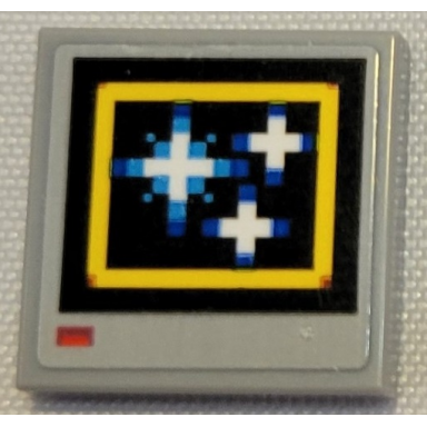 light bluish gray tile 2 x 2 with pixelated stars in yellow square on black background pattern sticker - set 21331 sonic the hedgehog invincible video monitor