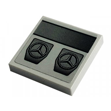 light bluish gray tile 2 x 2 with black mercedes-benz logos and stripe pattern sticker - set 42129